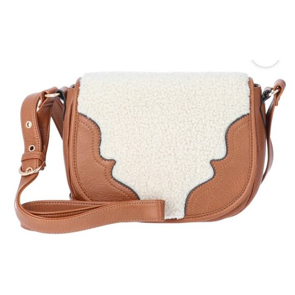 Jessica Simpson Woman's Jessie Crossbody Handbag, Cognac & Faux Shearling - Picture 4 of 6